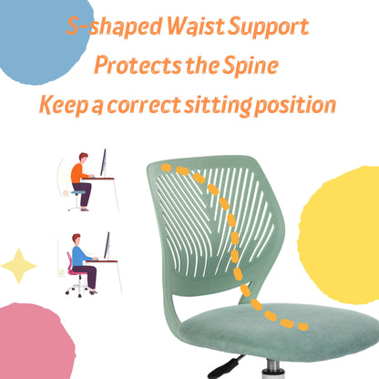 Homy Casa Desk Chair Adjustable Swivel Office Chair Fabric Seat Ergonomic Work Chair without Armrest Turquoise