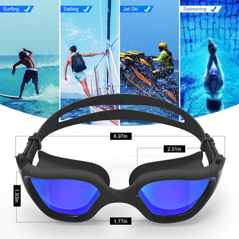ZIONOR Polarized Swim Goggles for Men and Women [UPGRADE], G1 Swim Goggles with Mirror/Smoke Lens UV Protection Anti Fog Adjustable Strap Comfort Pro Swim Goggles for Adults Teens.