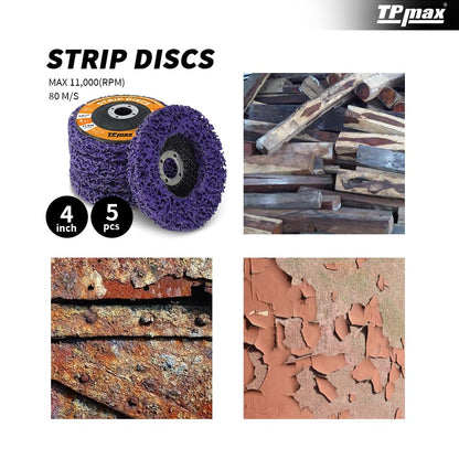 100mm grinding discs for angle grinders, 5 pieces of CSD cleaning discs, coarse cleaning disc, nylon web disc for paint and rust removal.