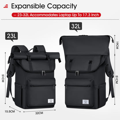 Lubardy Rolltop Backpack Men Women Waterproof Laptop Backpack 17.3 Inch School Backpack Daypacks for College Work Travel Leisure