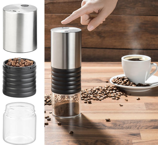 Rosenstein & Söhne Coffee Grinder 12V: Electric battery-powered coffee grinder with ceramic burr, USB charging port (electric small, Mini electric, ceramic burr)