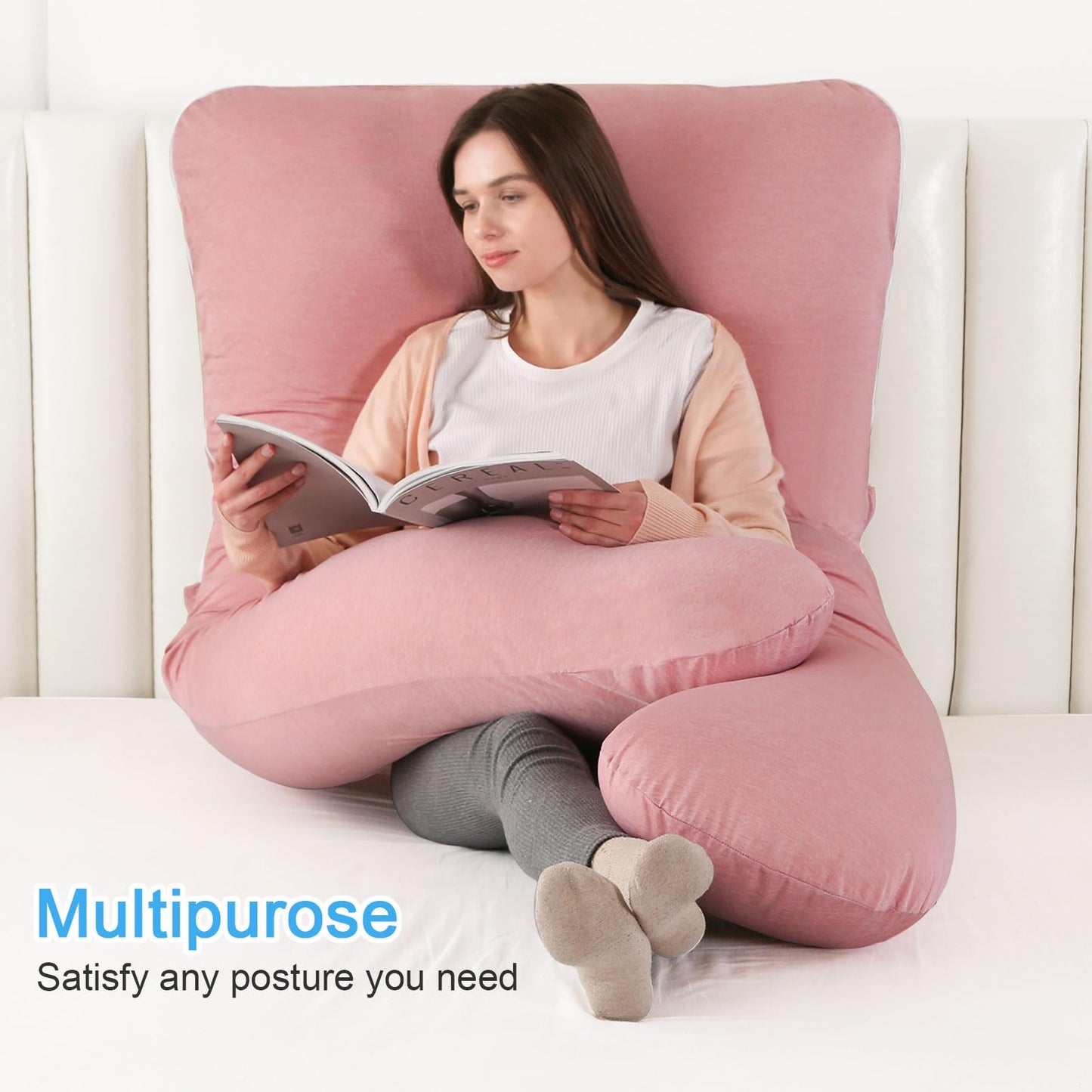 SHANNA Pregnancy Pillow U Shape Side Sleeper Pillow Nursing Pillow Feeding Pillow with Cooling Cover, Large Body Pillow for Adults, Comfort Pillow for Sleeping and Mother.
