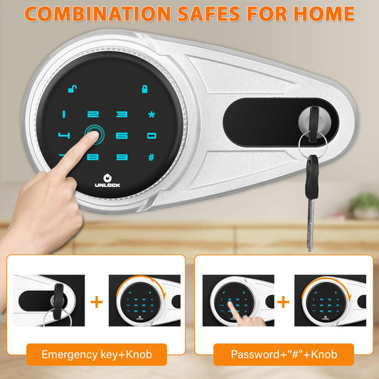 57L Large Touch Screen Safe, Fireproof Waterproof, with Combination Lock and Silent Mode, for Cash Valuables Documents