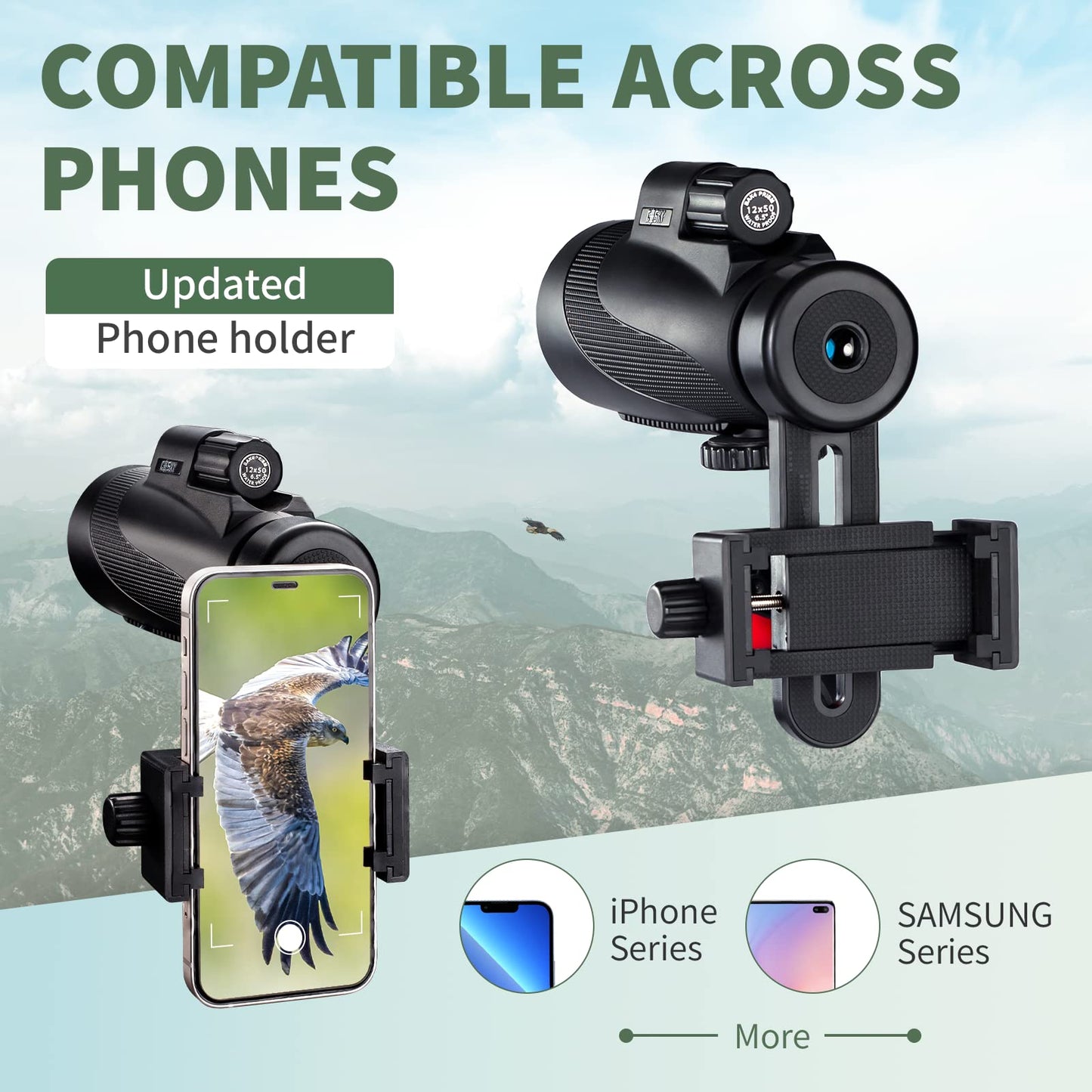 Gosky Titan 12x50 HD Prism Monocular and Quick Smartphone Holder - Waterproof Scope - Bak4 Prism for Bird Watching, Hunting, Wildlife scenery