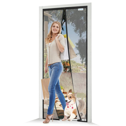 JOY2SEE Fly Screen Balcony Door Magnet 140x200cm, Updated Version Fly Screen Door, Black Magnetic Curtain Insect Protection, No Drilling