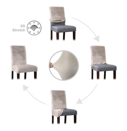 BEAUTEX 4-piece set LEA chair cover, elastic solid color velvet microfiber stretch cover available in various colors (Natural)