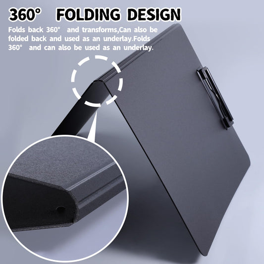 FRETONBA Clipboard A4, Pack of 5 Clipboard with cover, Clipboard folder with 2 clips, Writing board for office/construction/school. Black.