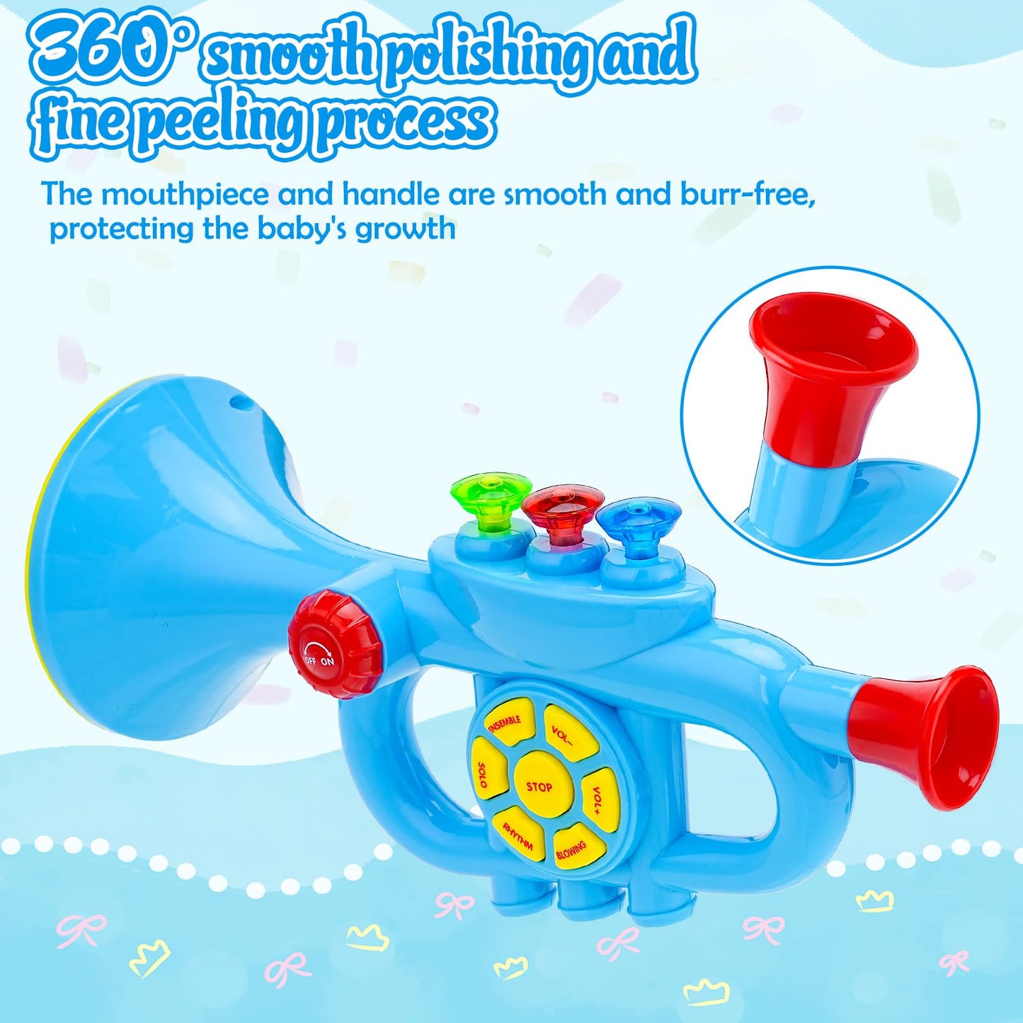 Children's trumpet toy, Luckits Portable Trumpet Horn with Music, Plastic Kids Trumpet Toy with Light Music, Song List, Trumpet Toy Gift for Boys Girls (Blue)