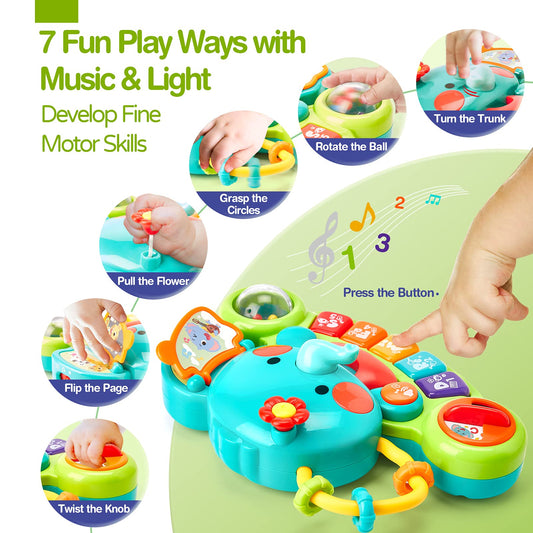 Hahaland baby toy for 6 months old girls, elephant musical toy motor skills toy, musical instruments with light & sound children keyboard baby toy for 1 year old girls boys.