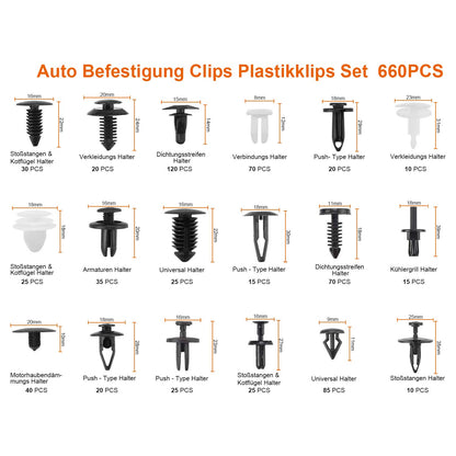 Automotive Tool, 716 Pieces Car Fastener Clips, Universal Door Panel Clips Bumper Trim Plastic Fasteners Set with Removal Tools, Sponge Cushion, and Cable Ties.