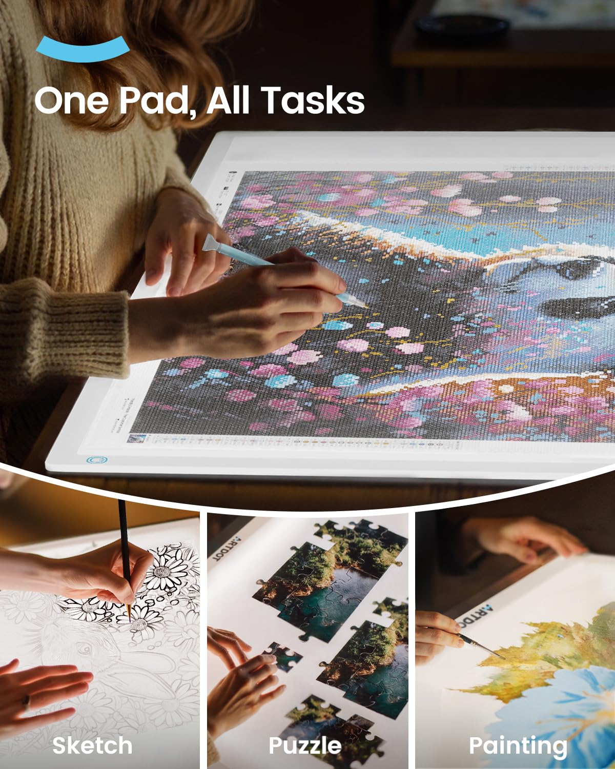 ARTDOT light pad A1 for 5D Diamond Painting accessories, adjustable brightness diamond painting light boards