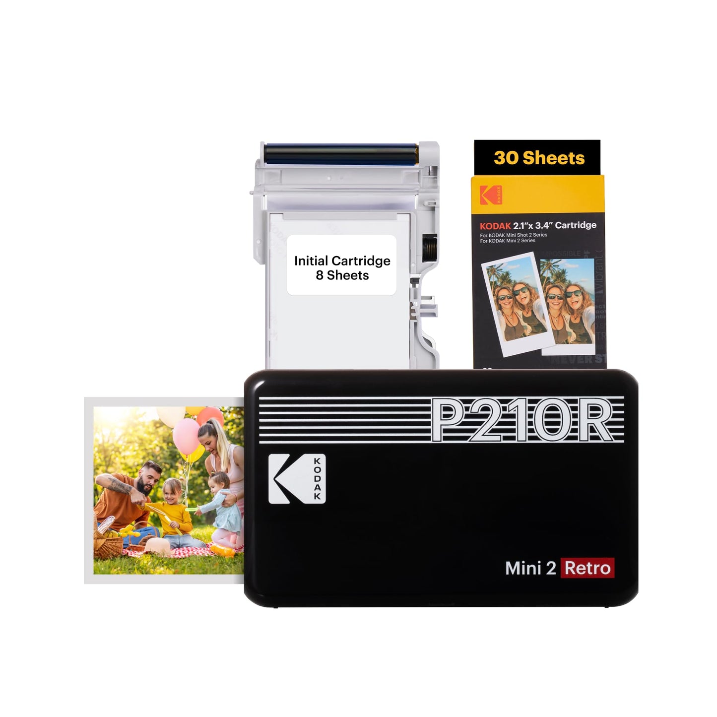 KODAK Mini 2 Retro Mobile Photo Printer for Smartphone, Mini Printer with Bluetooth, 54×86mm, 38 Sheet Bundle Black