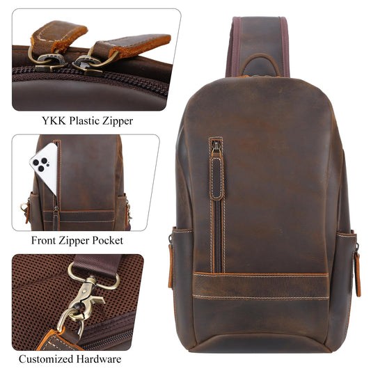 TIDING Men's Small Leather Crossbody Shoulder Bag Sling Bag Chest Bag Anti-Theft Bags for Outdoor, Camping, Travel