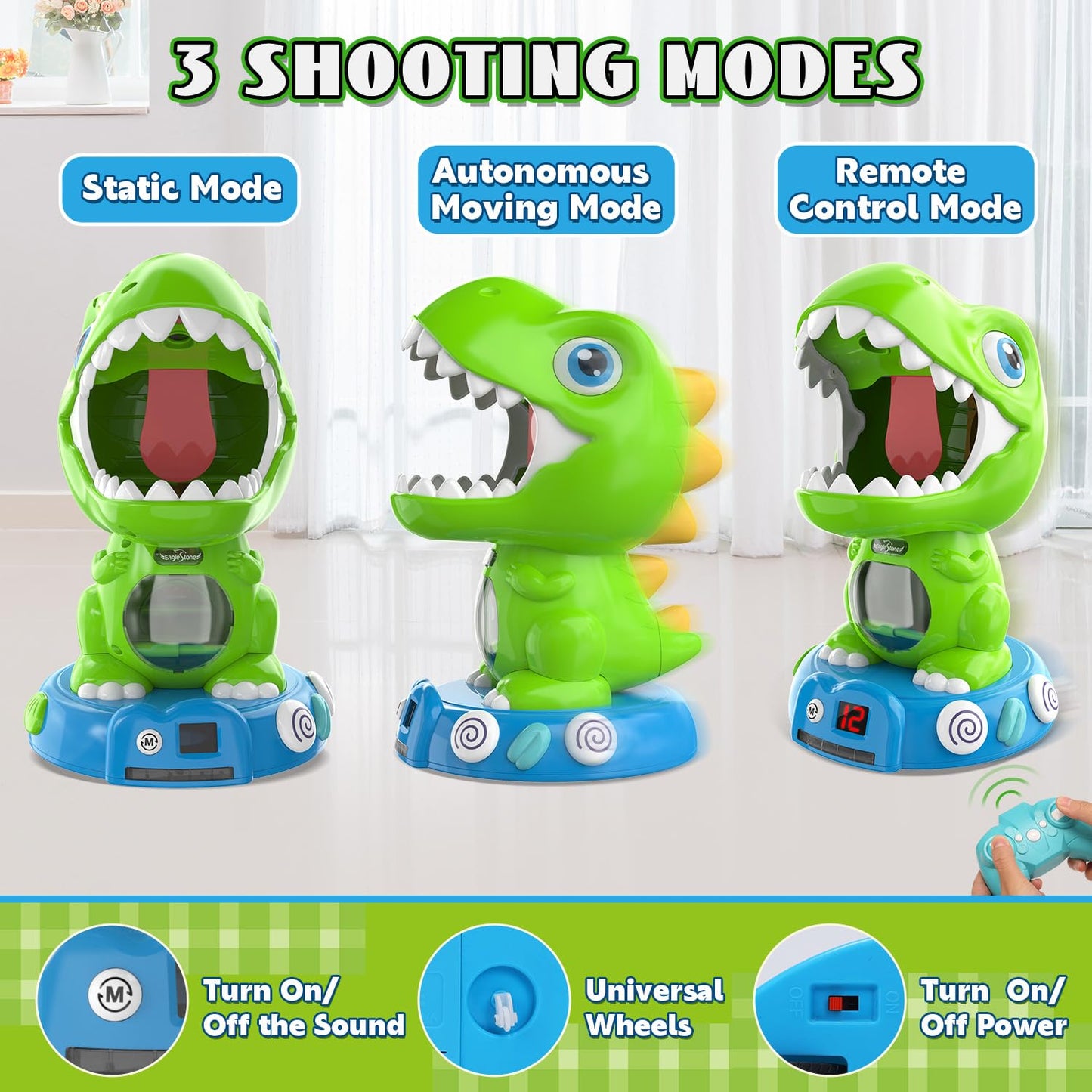 EagleStone Remote Control Dinosaur Shooting Toy for Kids, Electronic Moving Dino Shooting Game with Spay & Auto Scoring, Lights & Sounds, Party Favors, Toy for 6,7 8 Years
