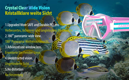 ZABERT M9 kids diving mask, girls swimming goggles for 2 3 4 5 6 years, child snorkel mask dive mask kid diving mask swimming mask V2 pink white
