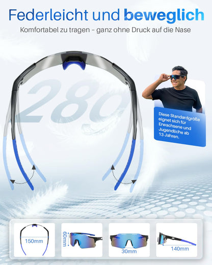 Winyoher fast sunglasses for men and women, windproof and UV400 protection. Lightweight frameless sports glasses with 3 interchangeable lenses for cycling, fishing, biking, and running.