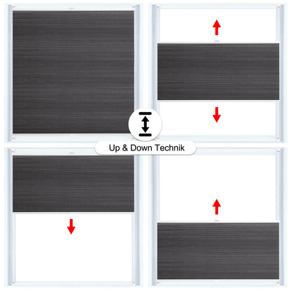 WOLTU Honeycomb Pleated Shade without Drilling Darkening Thermal Double Pleated Shade Clamp Fix Two-Tone 75x200 cm Dark Grey-White, Pleated Folding Blind Sun, Sight & Sound Protection, Venetian Blind Pleated Blind for Window & Door