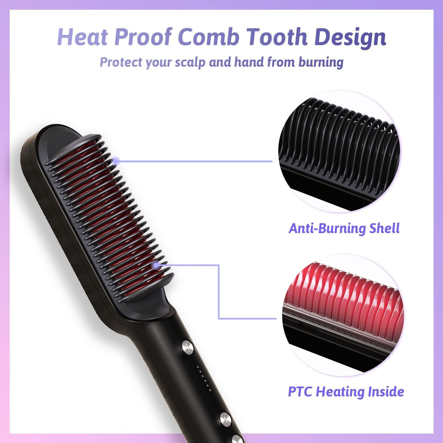 Hair straightening brush, VKK straightening brush with 25s fast heating, 5 temp settings & scald protection, smoothing brush with iron and built-in comb, professional hair tool for styling...