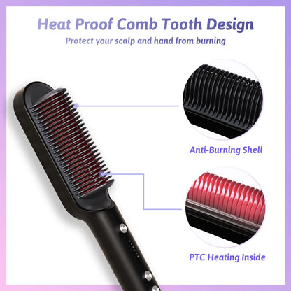 Hair straightening brush, VKK straightening brush with 25s fast heating, 5 temp settings & scald protection, smoothing brush with iron and built-in comb, professional hair tool for styling...