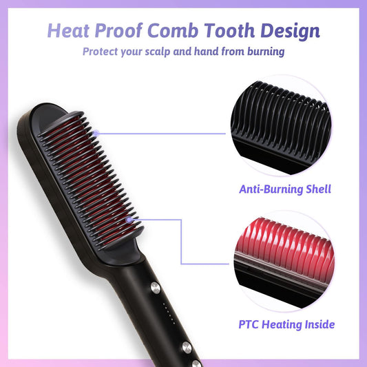 Hair straightening brush, VKK straightening brush with 25s fast heating, 5 temp settings & scald protection, smoothing brush with iron and built-in comb, professional hair tool for styling...