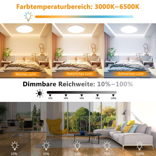OUILA LED Ceiling Light Dimmable 24W RGB Color Changing Ceiling Lamp with Remote Control 3000K-6500K 2400LM RGB+CCT Round LED Panel Ceiling Light for Living Room Bedroom Bathroom Kids Room Ø28cm