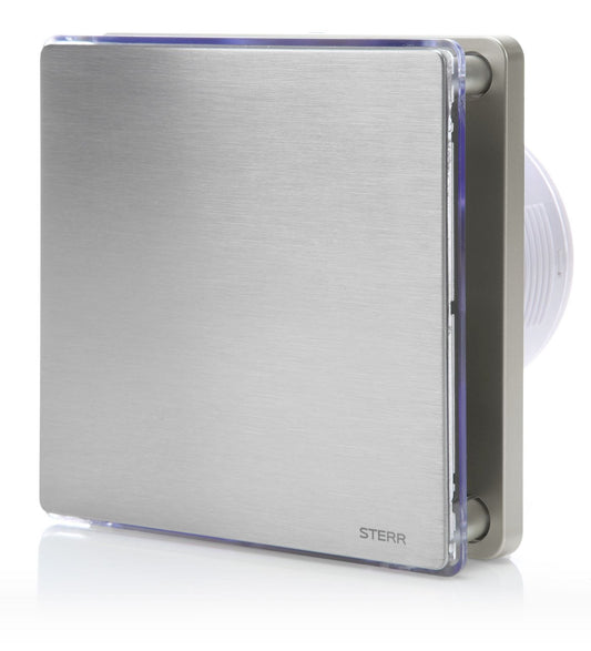 STERR 4" Silver Bathroom Extractor Fan with LED + Timer - Bathroom Ventilation Fan - Stainless Steel Front Cover - Modern Design - BFS100LT-S - 10 W
