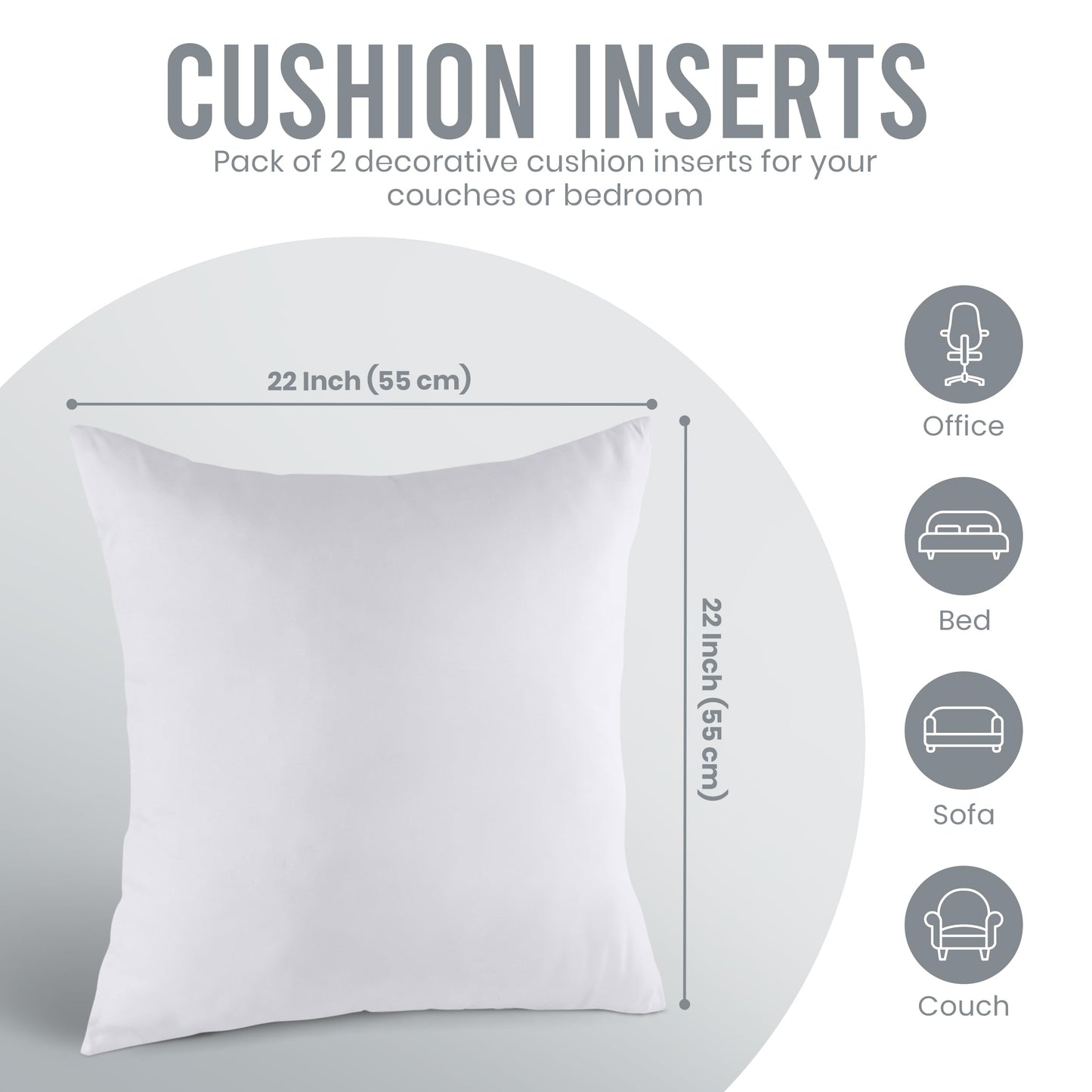 Utopia Bedding 4-Pack Pillow Inserts 55 x 55 cm, Decorative Square Throw Pillow Inserts, Cushion Stuffer (White)