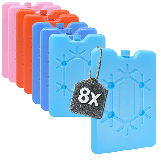 com-four® 8x Extra flat cooling ice pack - Space-saving and ideal for cool boxes and cooler bags - Cooling element in colorful colors (multicolored - 8 pieces - S)