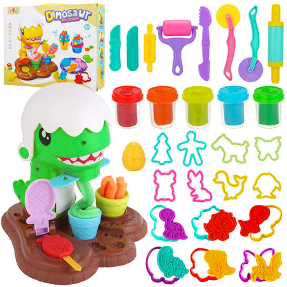 Herefun dough accessories set, Kitchen Creations dough tools for kids with 5 dough, kids' dough with accessories, Dinosaur Kitchen Dough Set for kids 4+ years old Christmas Birthday Gift