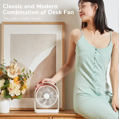JISULIFE Table Fan, USB Fan 4000mAh with 4 speeds, Small Quiet Table Fan, Max 15 hours, Rechargeable Battery Table Fans for Home/Office/Outdoor-White