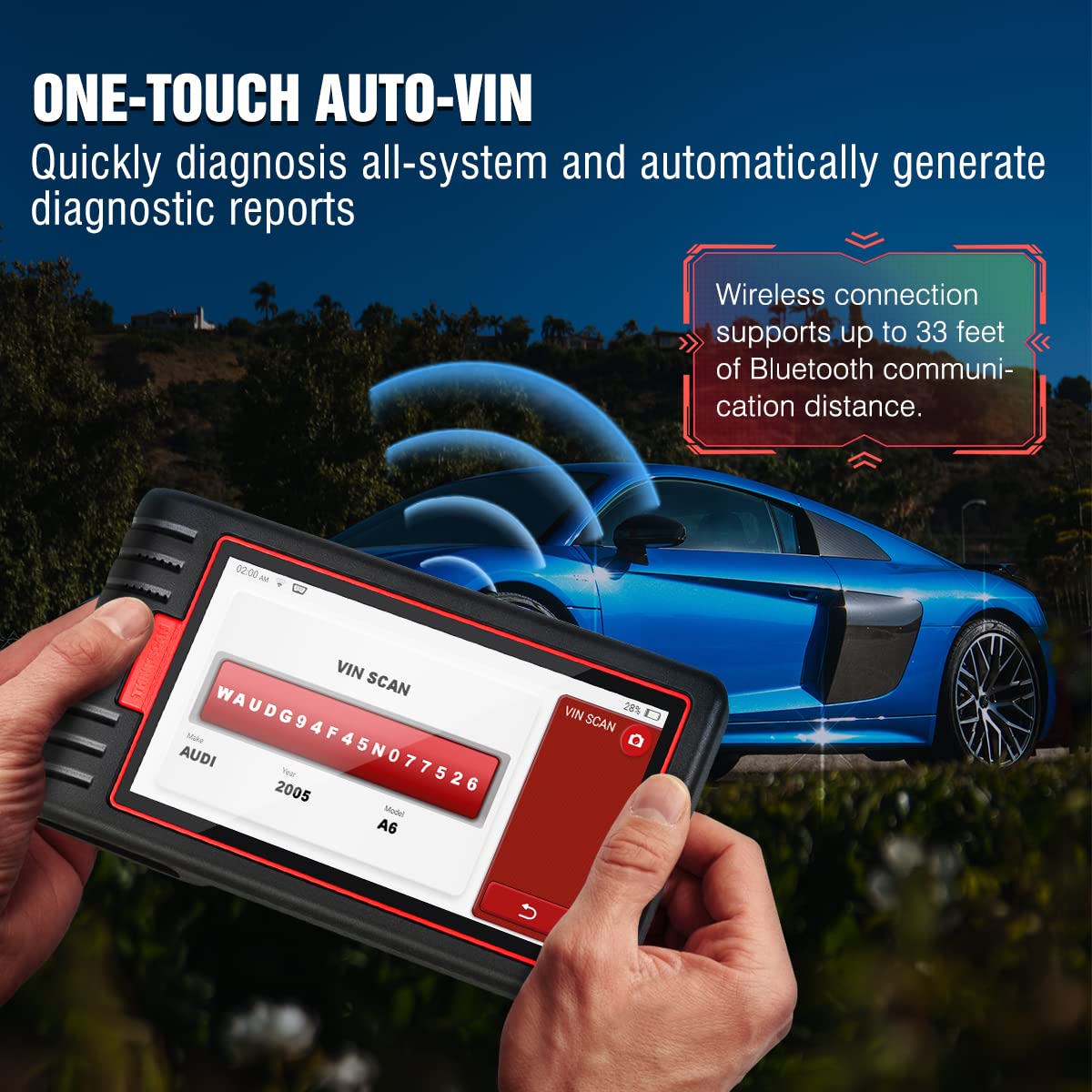 Thinkcar Thinkscan MAX2 OBD2 Diagnostic Tool for all vehicles, All system diagnoses OBD2 diagnostic tool Bluetooth with 28 reset functions, Oil, DPF, IMMO, Free software update, Wireless connection.