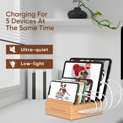 Alltripal charging station Multiple bamboo devices with 5 USB ports charger Multiple mobile phone charging station USB Multiple