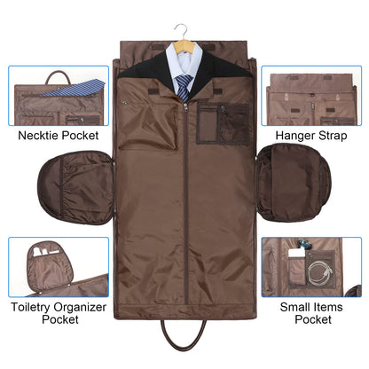 Modoker Convertible Leather Garment Bag, Carry-On for Travel, Waterproof Garment Bag, Gifts for Men, Women, Business - 2 in 1 hanging suitcase, suit, travel bags, brown