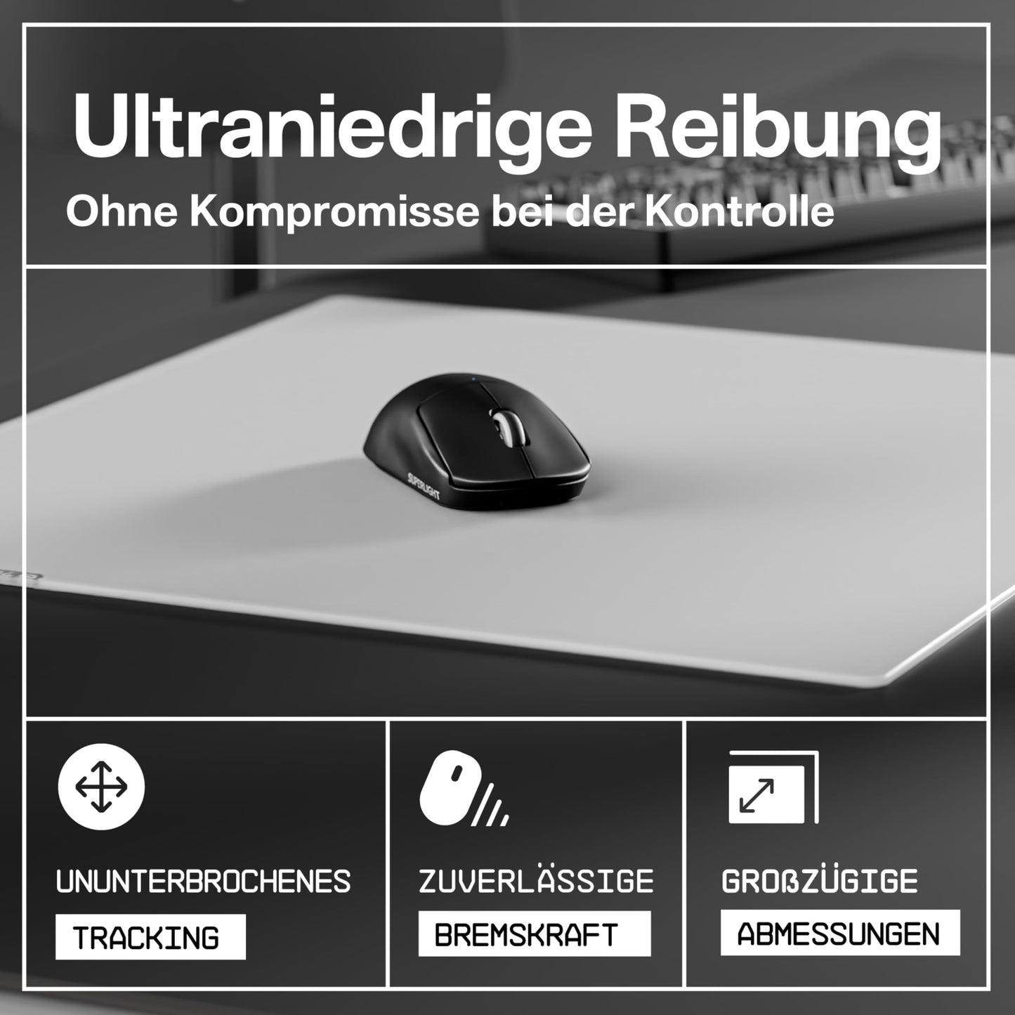 Wallhack SP-004 Glass Gaming Mousepad Professional Esport with special surface for maximum speed and control, large glass pad complete with silicone base - White, XL 49 cm x 43 cm