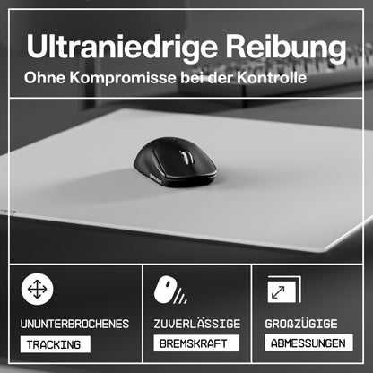 Wallhack SP-004 Glass Gaming Mousepad Professional Esport with special surface for maximum speed and control, large glass pad complete with silicone base - White, XL 49 cm x 43 cm