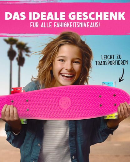 Deleven Skateboard with LED wheels, skate tool, and ABEC 7 bearings - for kids, adults, beginners - 56 cm.