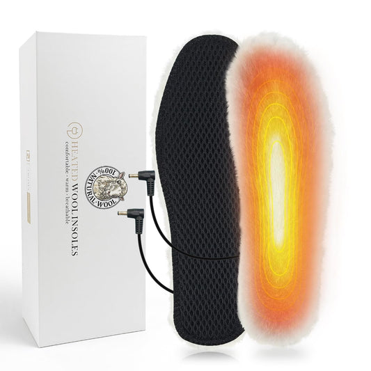 AROMA SEASON Heated insoles with sheep wool battery | Warm heated feet for skiing, snowboarding, hiking, fishing | High heating and battery performance | Shoe sole (Beige, Black, 39 EU)