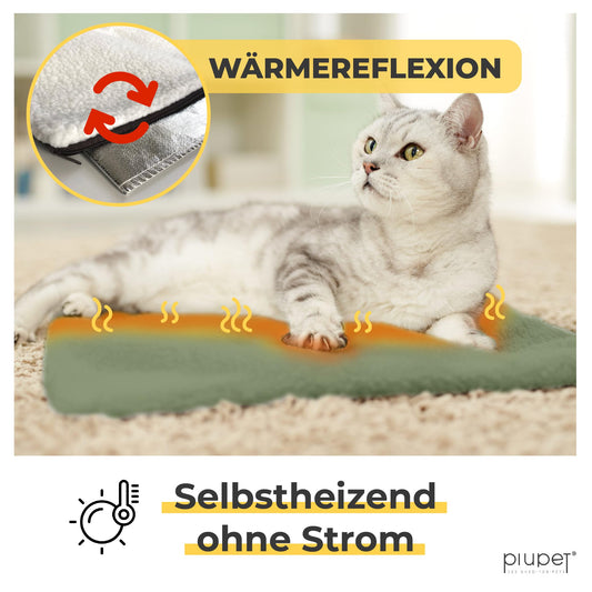 PiuPet® Self-Heating Cat Blanket I 60x45cm I Heating Blanket without Electricity I Cat Warming Blanket I Heating Blanket for Cats without Electricity I Cat Blankets I Cat Beds I (For Cats, Green)