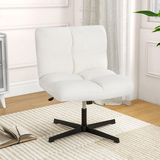 COSTWAY Tailor's Seat Chair, Swivel Chair without Armrests, Desk Chair with Wide Seat, Office Chair with Cross Base, Makeup Chair, Height Adjustable, Rocking Function, Modern (Beige)