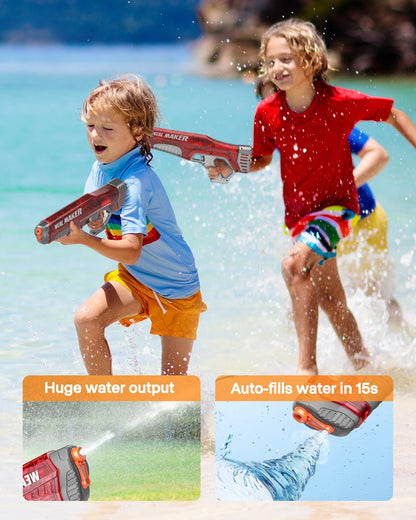 Artcool Electric Water Gun, Fast Automatic Suction Power, 220+ Continuous Water Gun, Range 7-9M, Powerful and Waterproof Water Guns IP67 for Adults (Red+Blue)