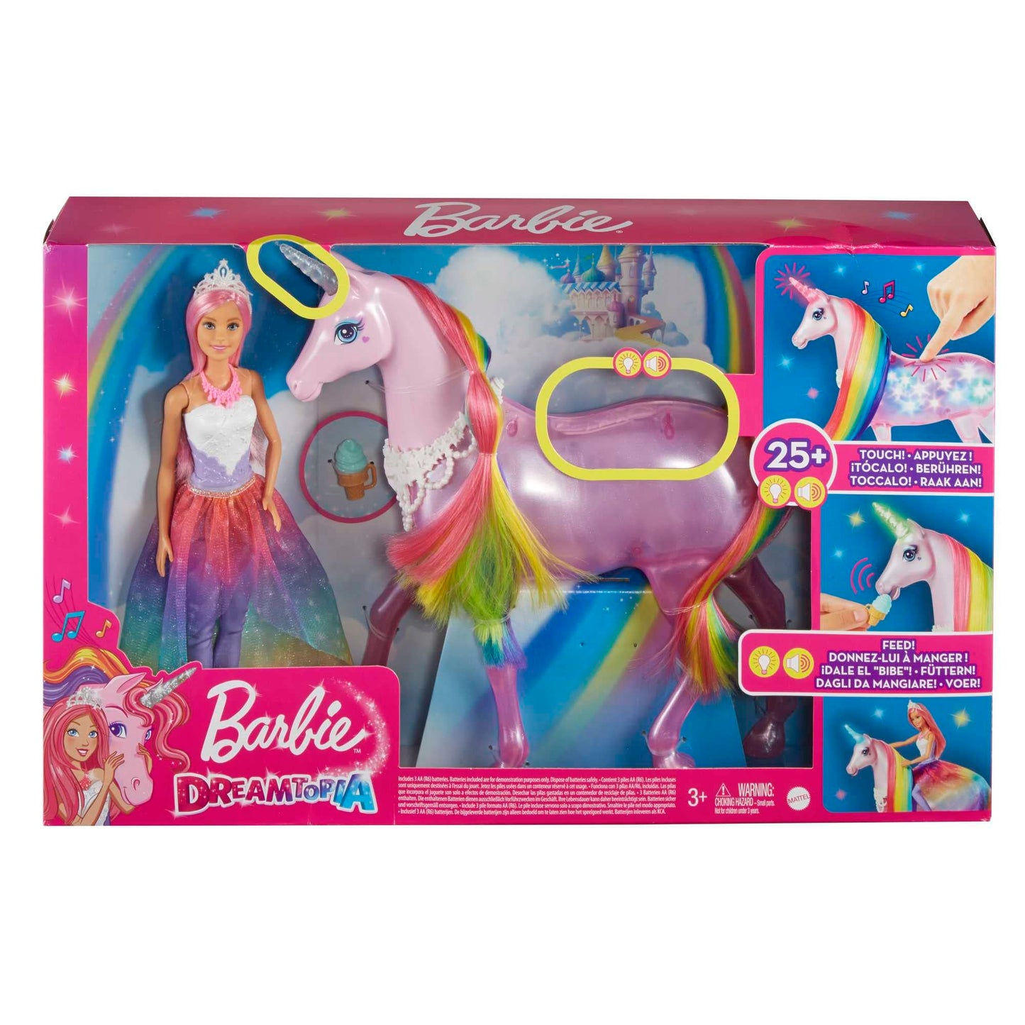Barbie Dreamtopia Magical Lights Unicorn, with 25+ lights and sounds, includes Barbie doll and unicorn, gift for kids, toy for ages 3+, GWM78