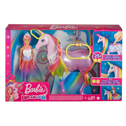 Barbie Dreamtopia Magical Lights Unicorn, with 25+ lights and sounds, includes Barbie doll and unicorn, gift for kids, toy for ages 3+, GWM78