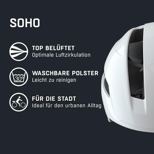 Alpina SOHO - Extremely sturdy, lightweight & individually adjustable urban bike helmet for adults, White Gloss, 55-59 cm