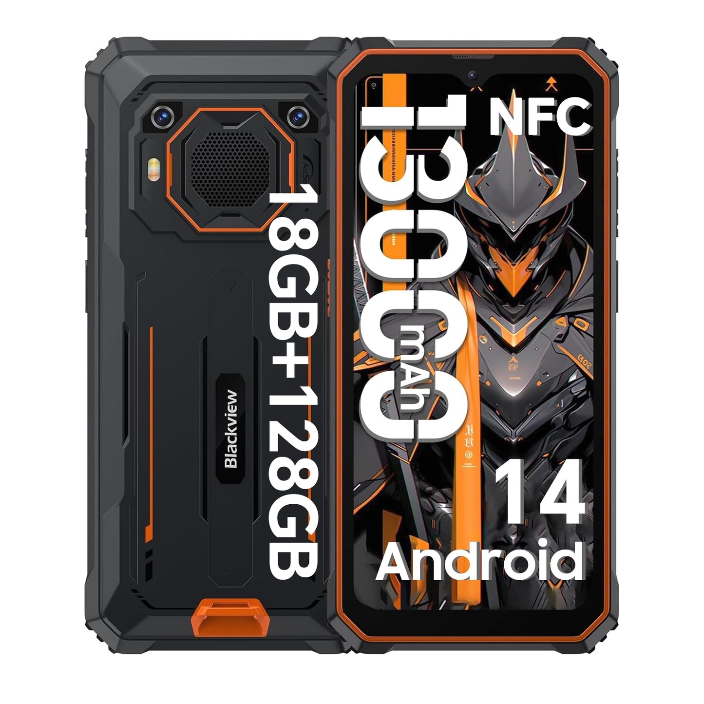 Blackview BV6200 Pro 13000mAh rugged phone without contract Android 14.18GB+128GB Waterproof outdoor smartphone with 98dB speaker, Helio P35 2.3Ghz, 6.56" HD+ display, dual 4G/OTG/GPS/13MP/NFC.