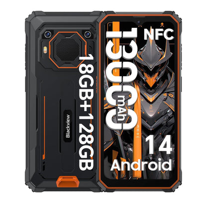 Blackview BV6200 Pro 13000mAh rugged phone without contract Android 14.18GB+128GB Waterproof outdoor smartphone with 98dB speaker, Helio P35 2.3Ghz, 6.56" HD+ display, dual 4G/OTG/GPS/13MP/NFC.