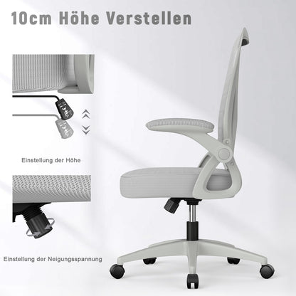 naspaluro office chair with adjustable armrests, ergonomic desk chair with mesh backrest, lumbar support, height adjustable, padded seat cushion, 360° swivel chair, gray