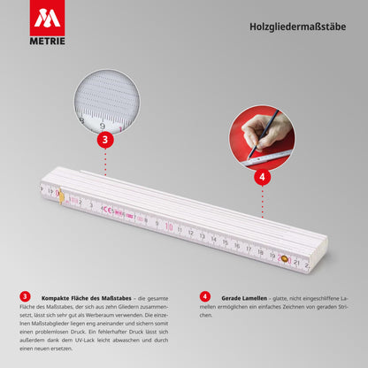 Metrie™ PERFECT 10 Folding Rule/Rules - Folding Ruler | Scale - 2m - natural - Duplex Graduation, Made in the EU - pack of 10