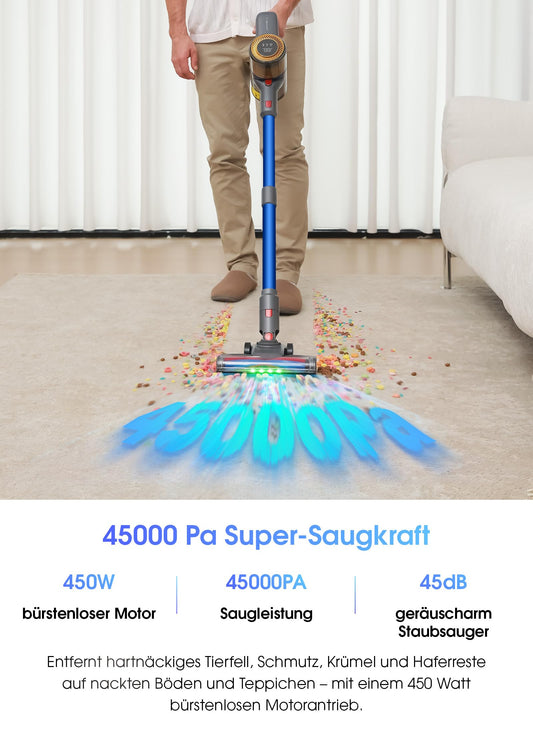 UNINELL Home UV1 Cordless Vacuum Cleaner 45000Pa/450W/60Min, with LED display, Anti-Tangle Brush, and super quiet operation. Ideal for carpet, hard floors, and pet hair.