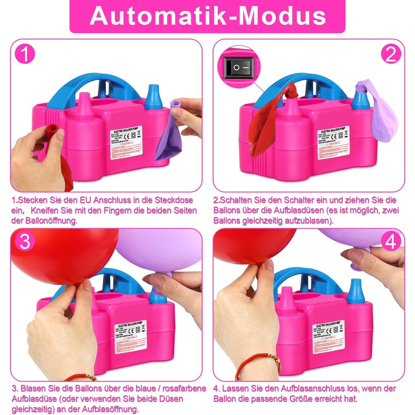 HELESIN Electric Balloon Pump, 600W Portable Balloon Inflator with 2 Inflation Modes, Balloon Blower for Birthday, Party, Christmas Decorations.