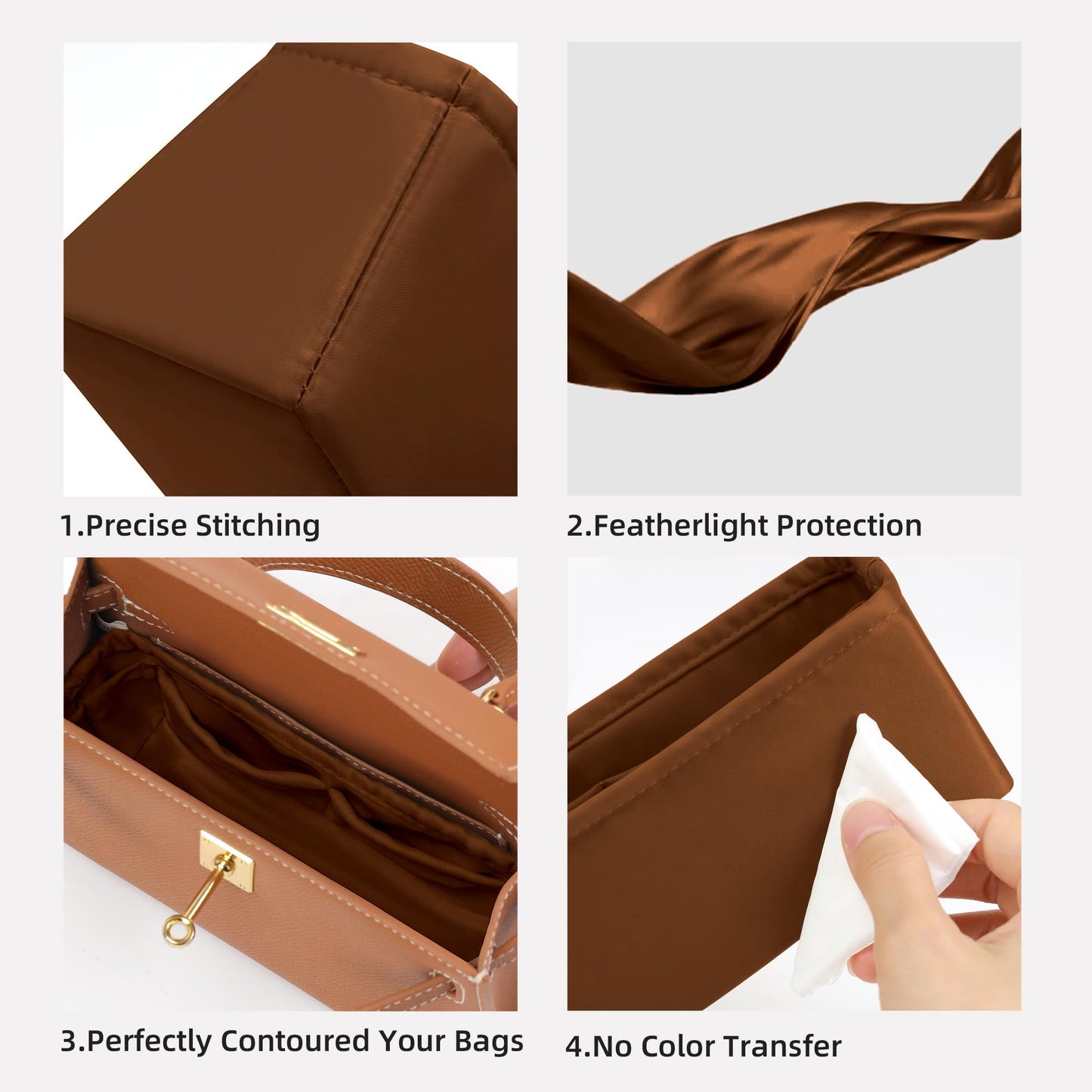 DGAZ Handbag Purse Organizer, Silk Inner Pockets for Kelly Pochette/Mini/25/28/32/35, Bag Organizer Insert for Women's Handbags (Gold, KL25)